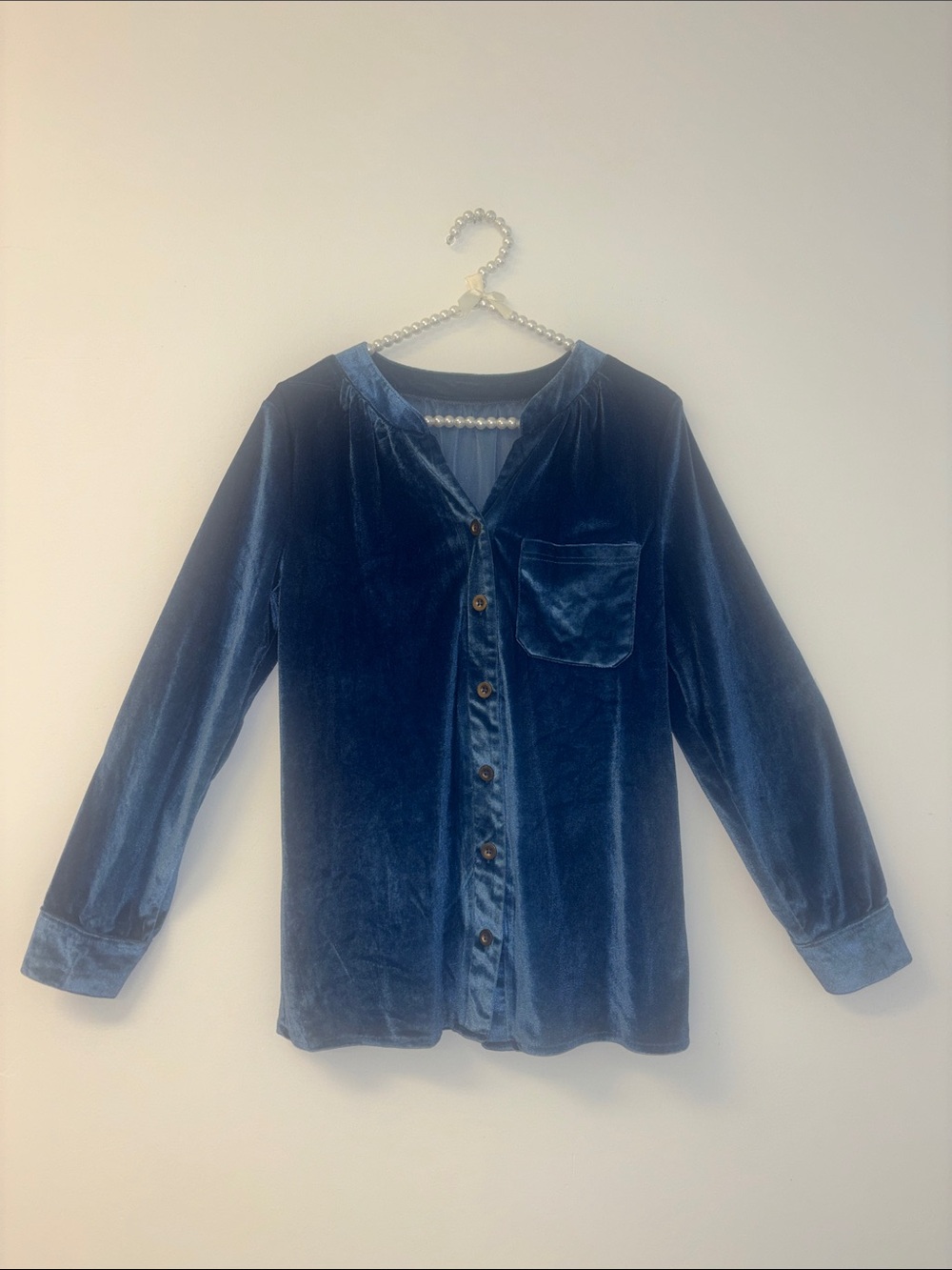 Womens Blouse Top Shirt Velvet Button down front Medium